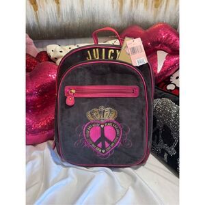 Vintage y2k black hot pink & gold peace velour juicy couture backpack NWT